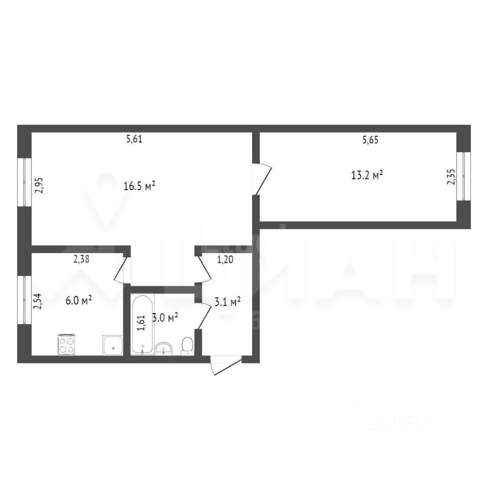 Планировка этой квартиры по данным Циан