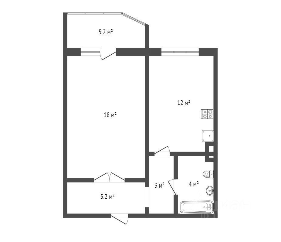 Планировка этой квартиры по данным Циан