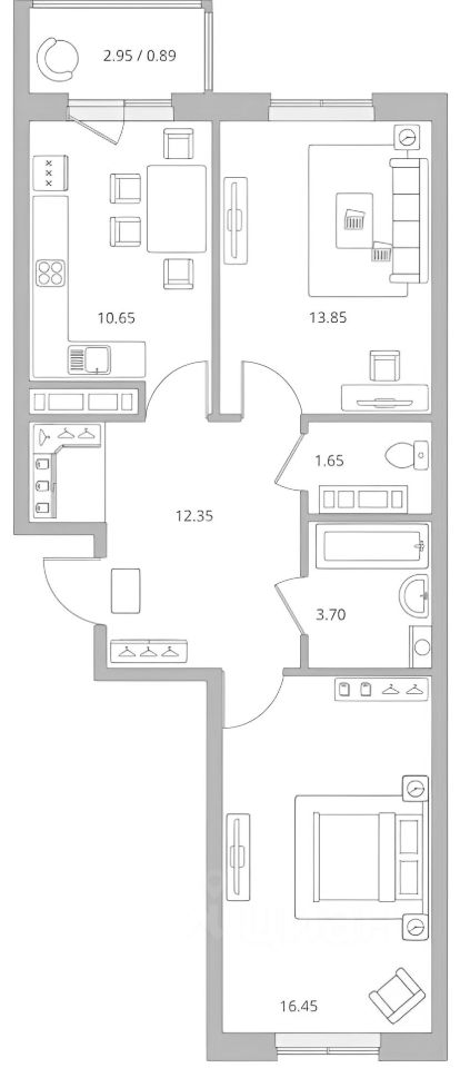 Планировка этой квартиры по данным Циан
