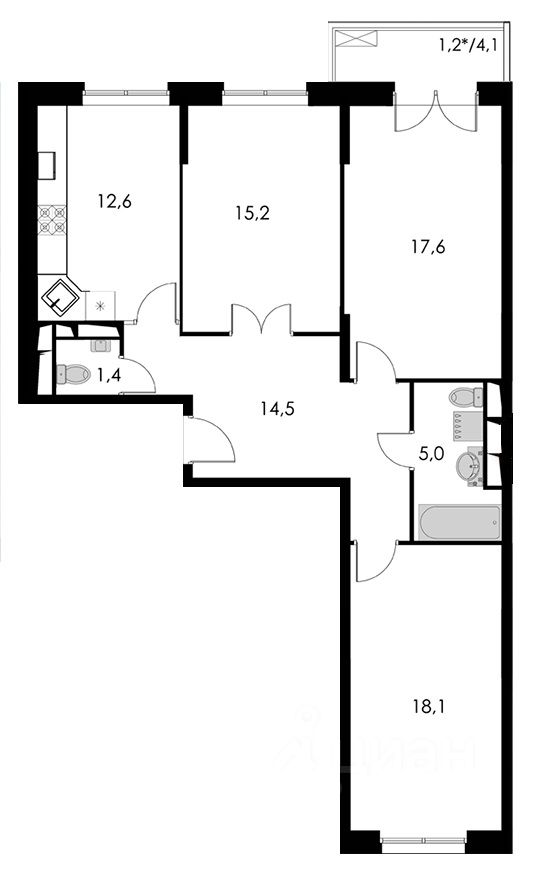Планировка этой квартиры по данным Циан