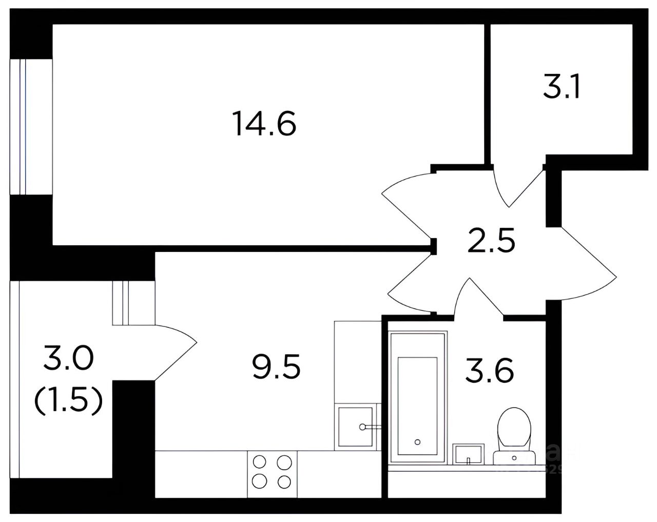 Планировка этой квартиры по данным Циан