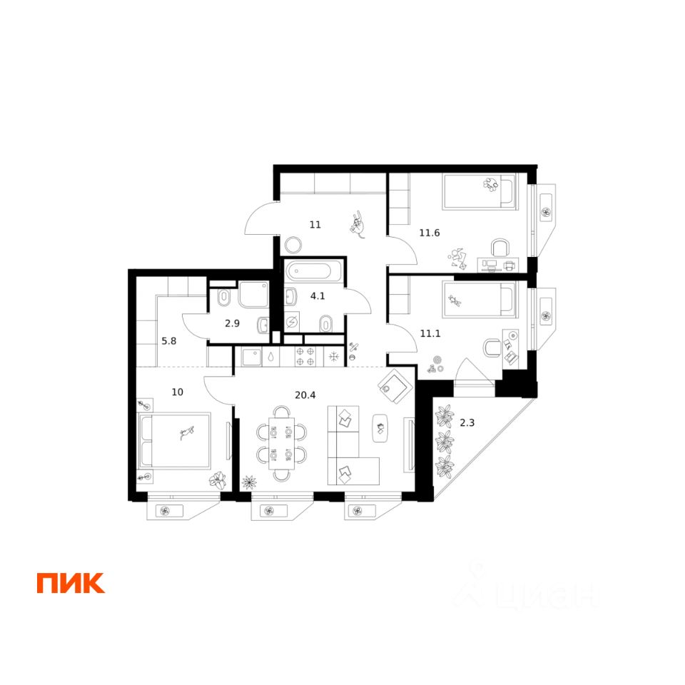 3-комн.кв., 79,2 м², 6/32 этаж