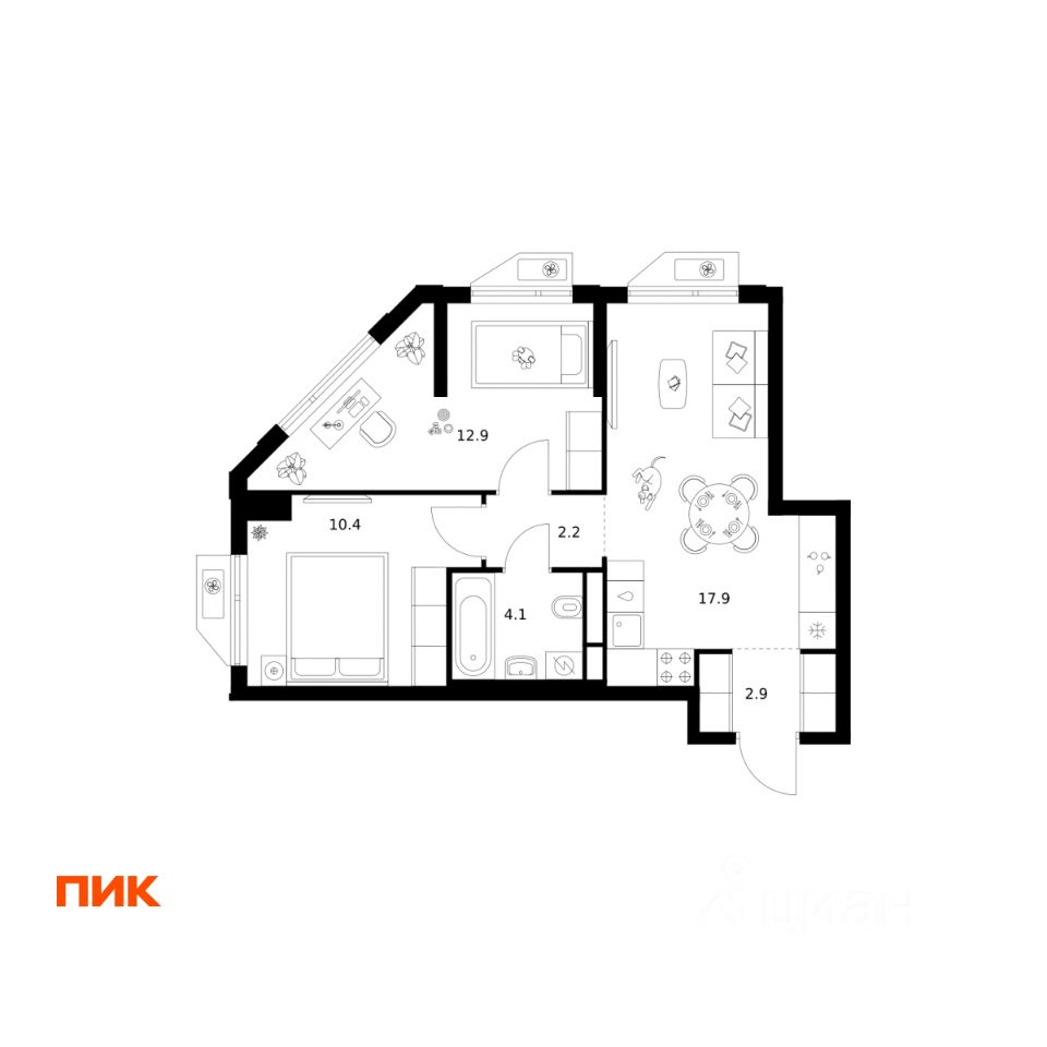2-комн.кв., 50,4 м², 20/32 этаж