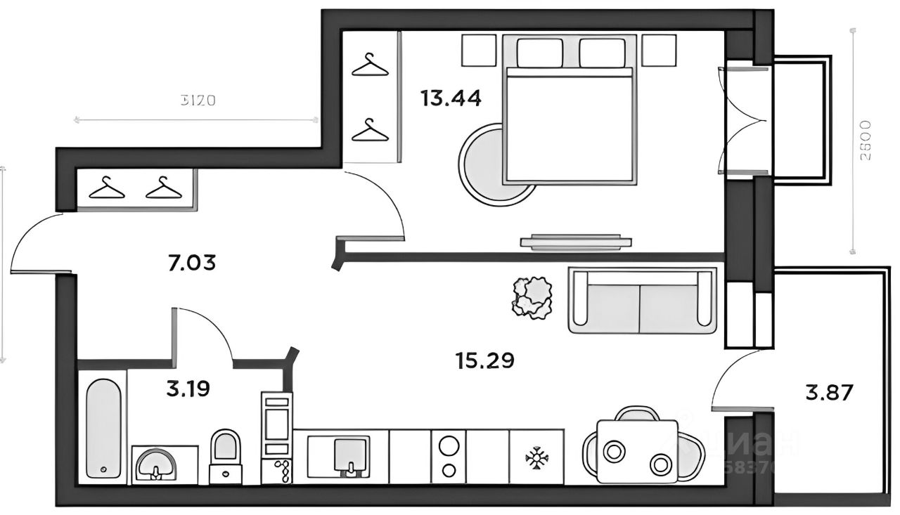 Планировка этой квартиры по данным Циан