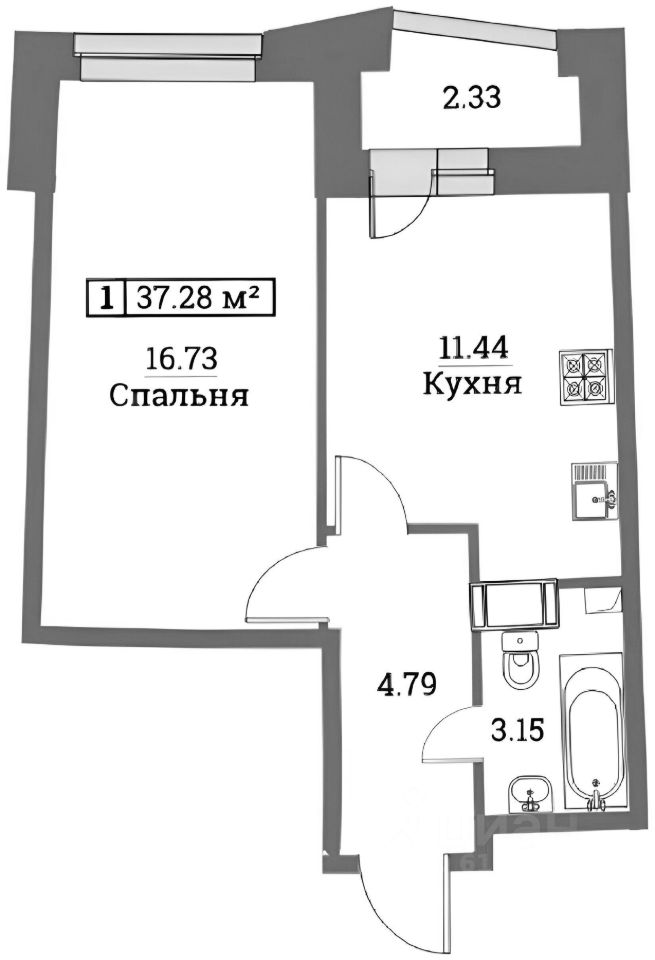 Планировка этой квартиры по данным Циан