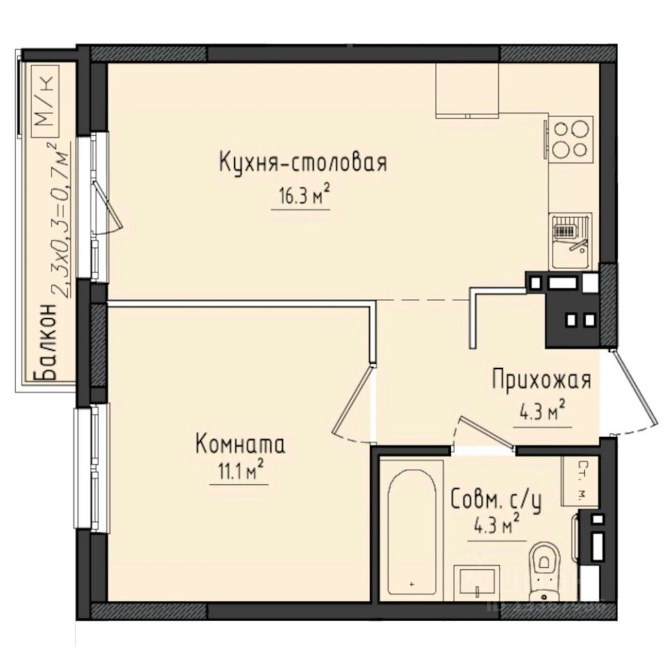 1-комн.кв., 36,7 м², 4/10 этаж