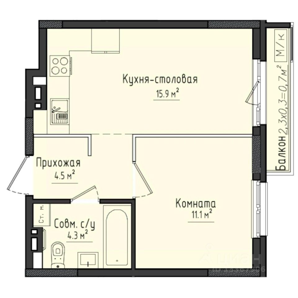 1-комн.кв., 36,5 м², 9/10 этаж