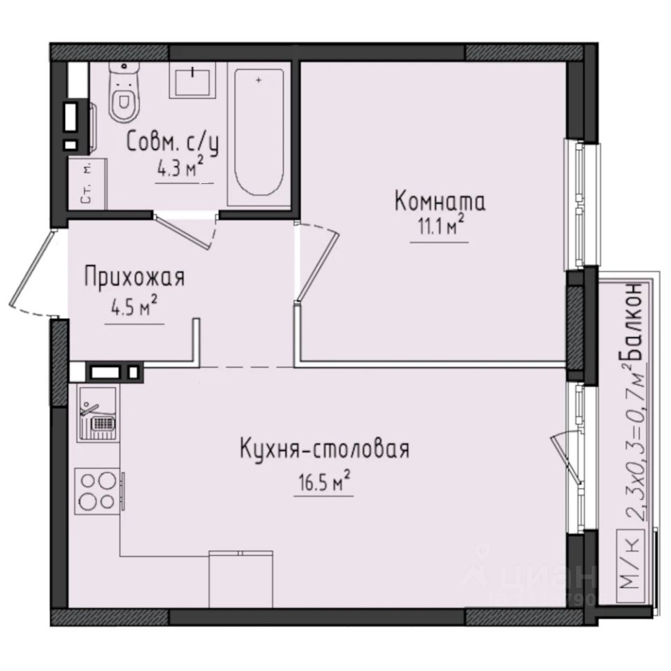 1-комн.кв., 37,1 м², 3/10 этаж