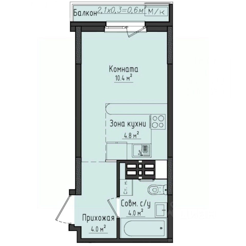 Студия, 23,8 м², 8/10 этаж
