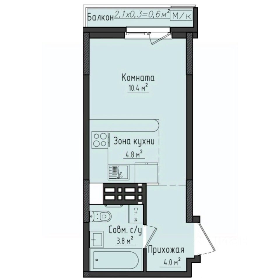 Студия, 23,6 м², 10/10 этаж