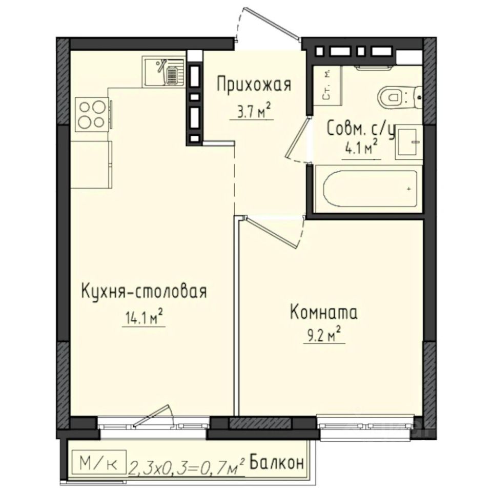 1-комн.кв., 31,9 м², 9/10 этаж