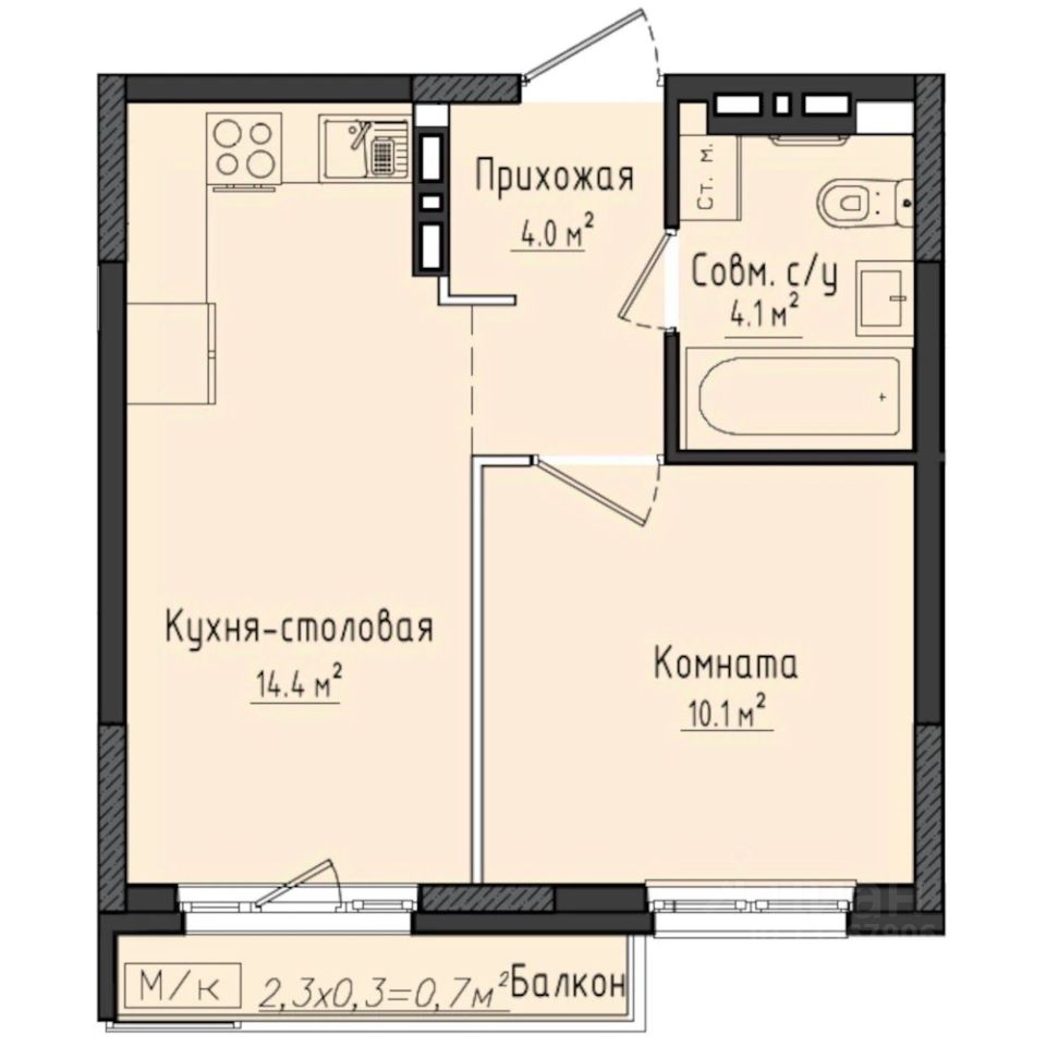 1-комн.кв., 33,3 м², 8/10 этаж