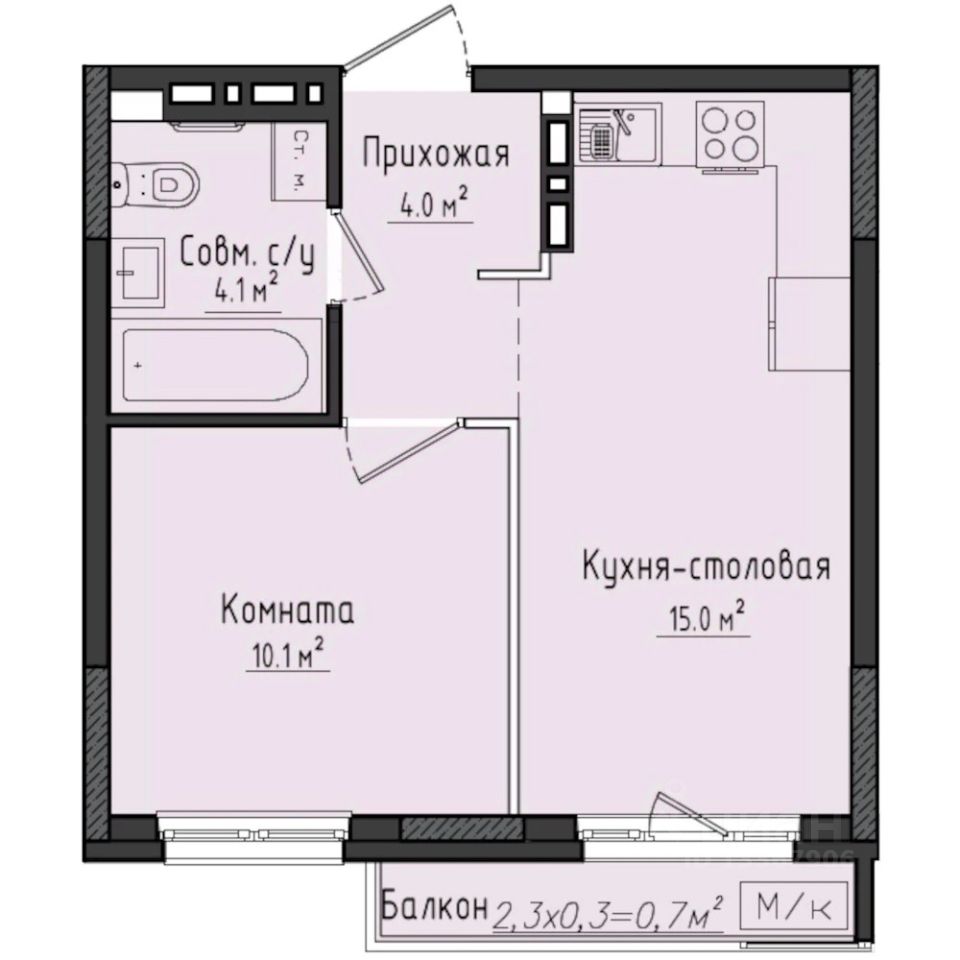 1-комн.кв., 34,1 м², 3/10 этаж