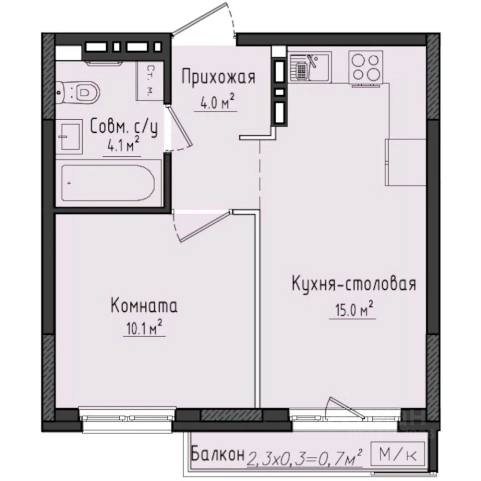 1-комн.кв., 34,1 м², 4/10 этаж