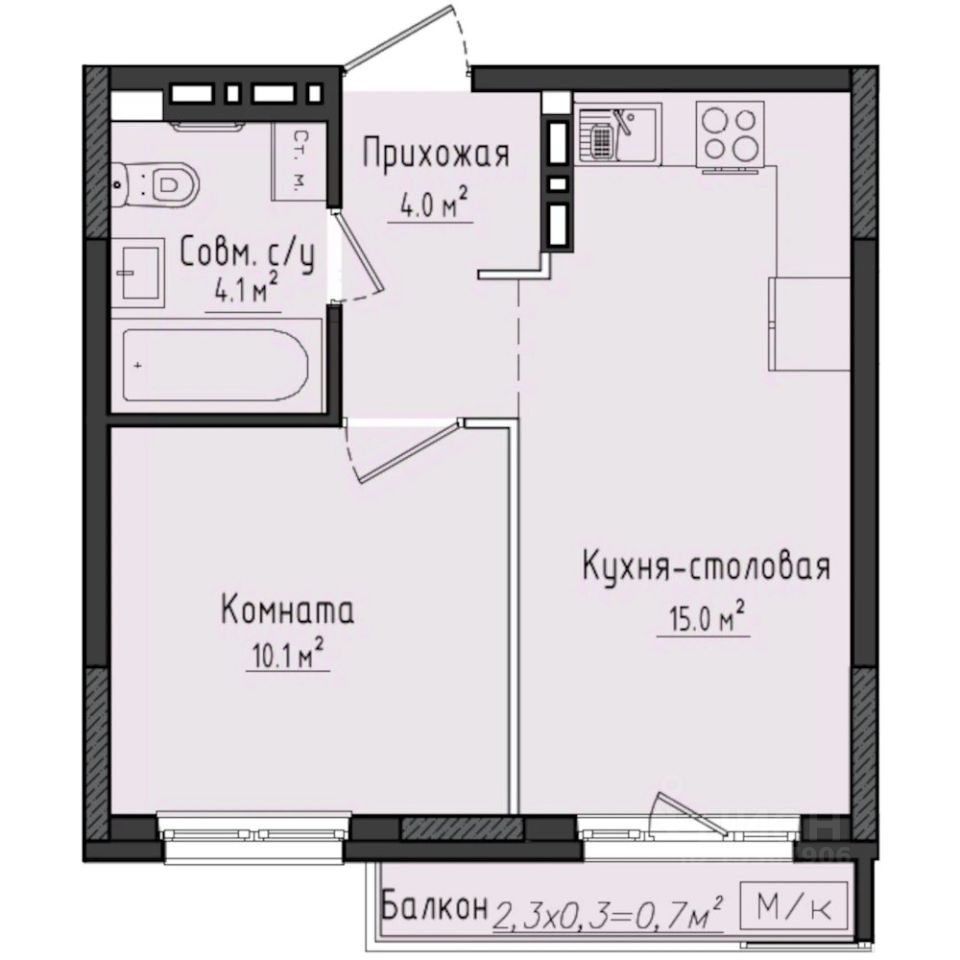 1-комн.кв., 33,9 м², 7/10 этаж