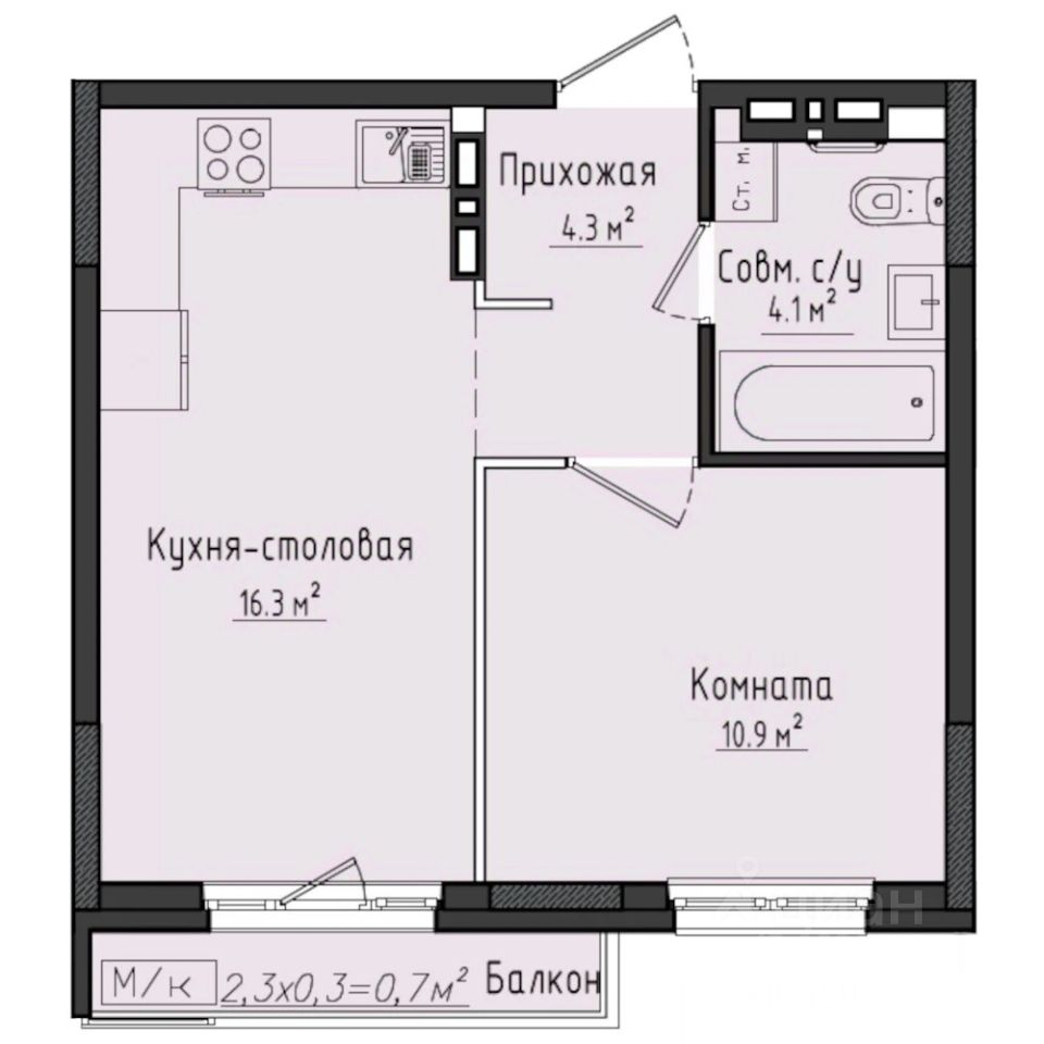 1-комн.кв., 36,6 м², 2/10 этаж