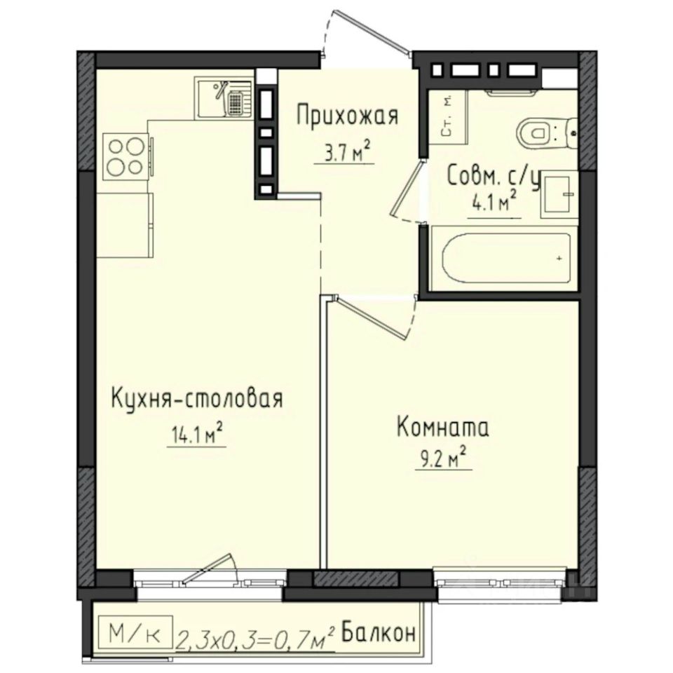 1-комн.кв., 32,1 м², 4/10 этаж