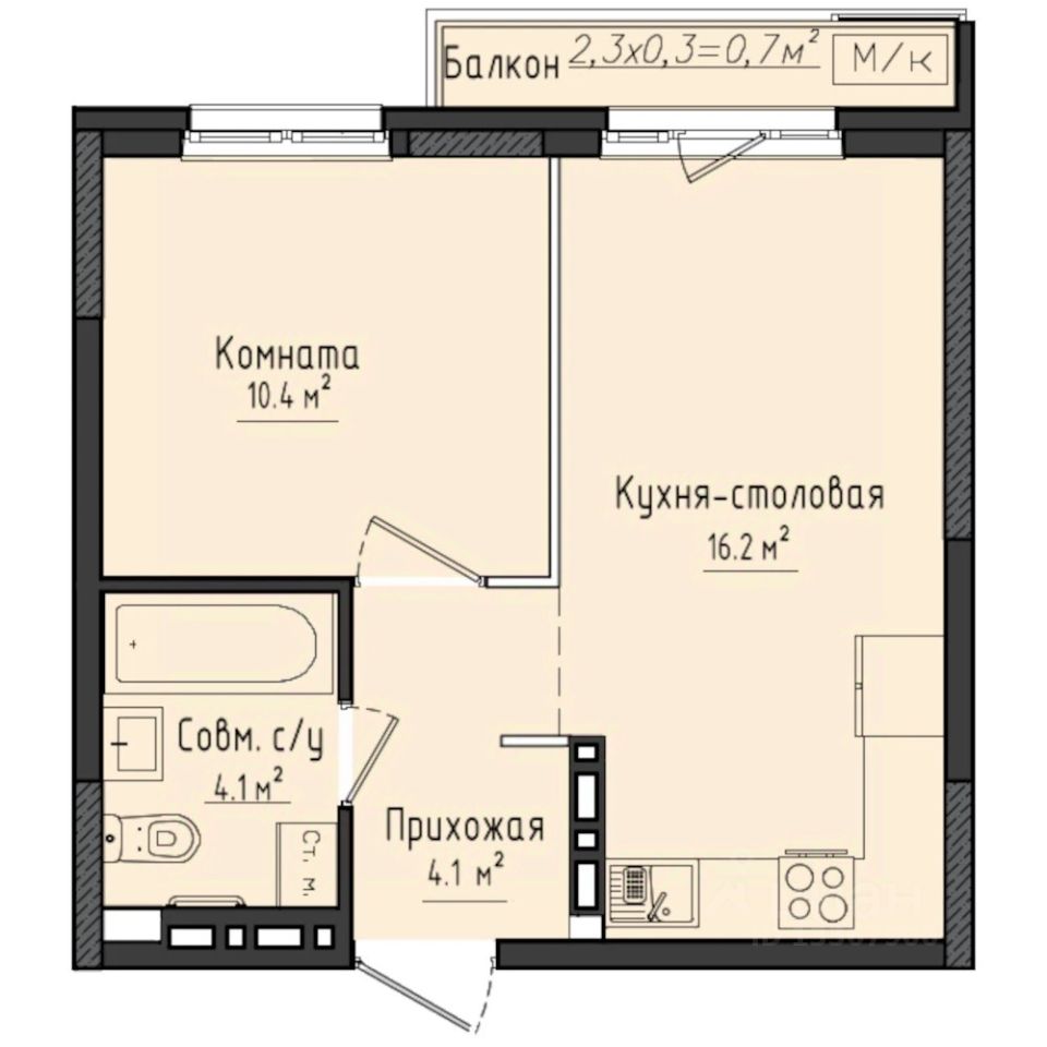 1-комн.кв., 35,8 м², 3/10 этаж