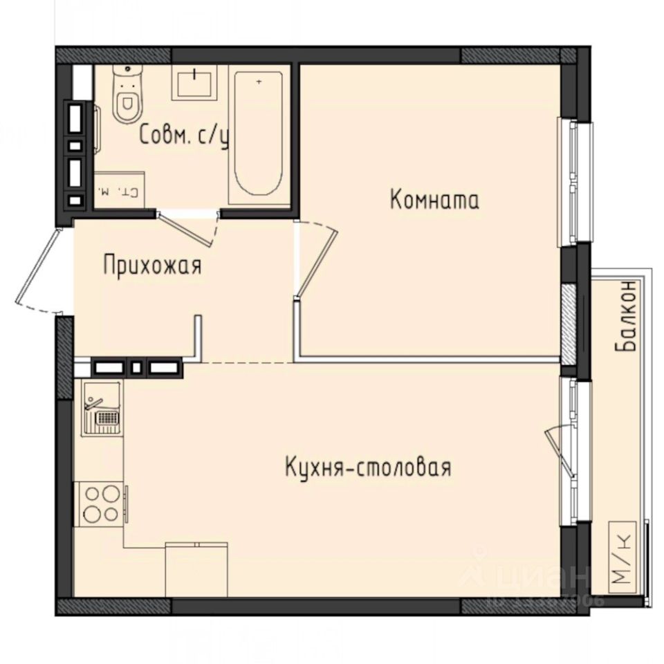 1-комн.кв., 36,8 м², 10/10 этаж