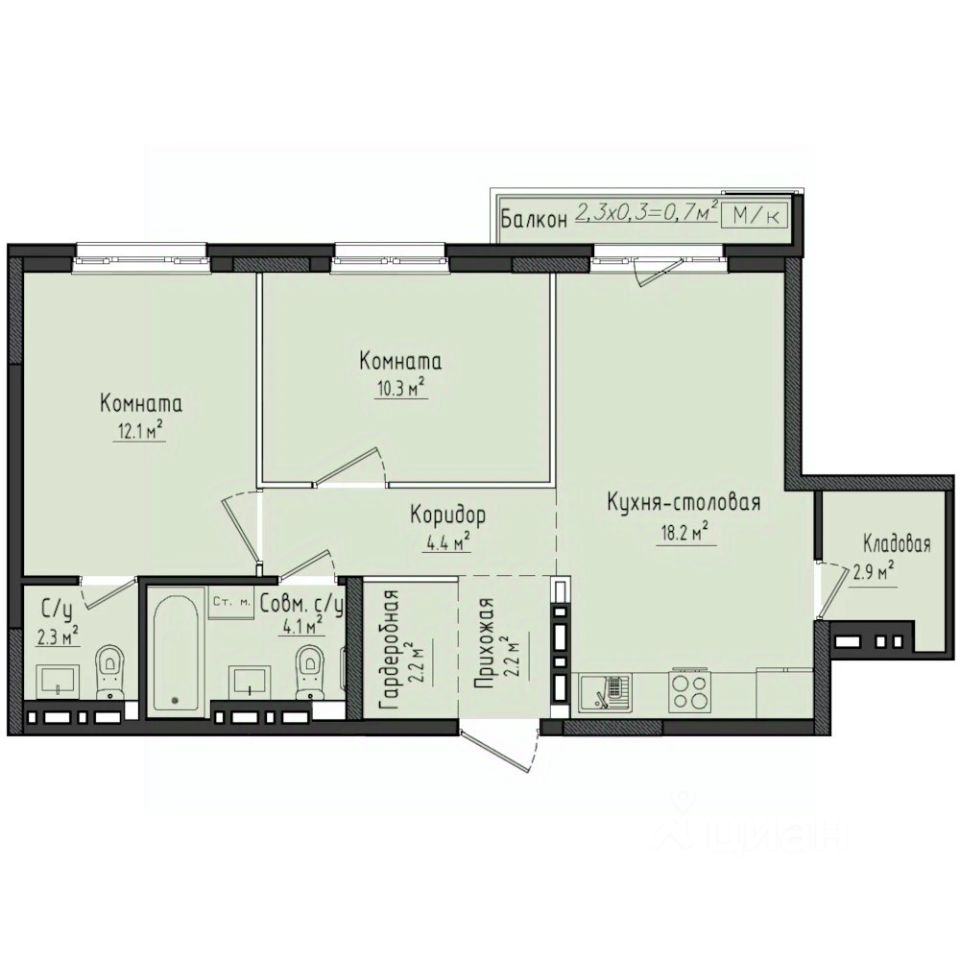 2-комн.кв., 59,7 м², 8/10 этаж