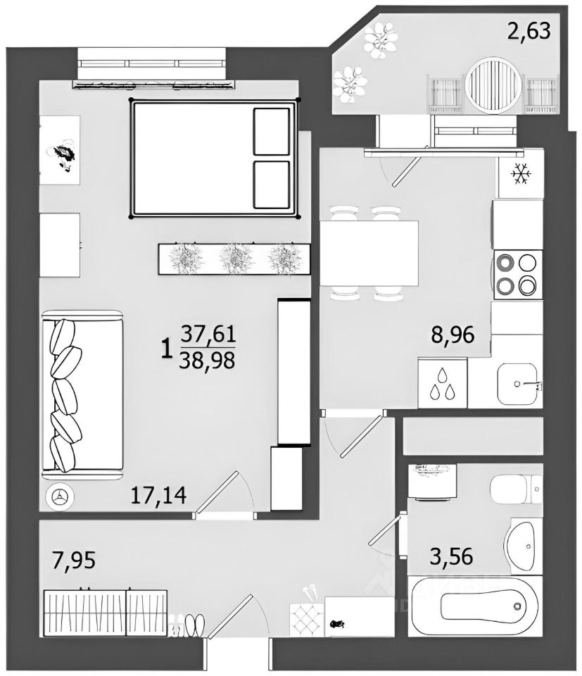 Планировка этой квартиры по данным Циан