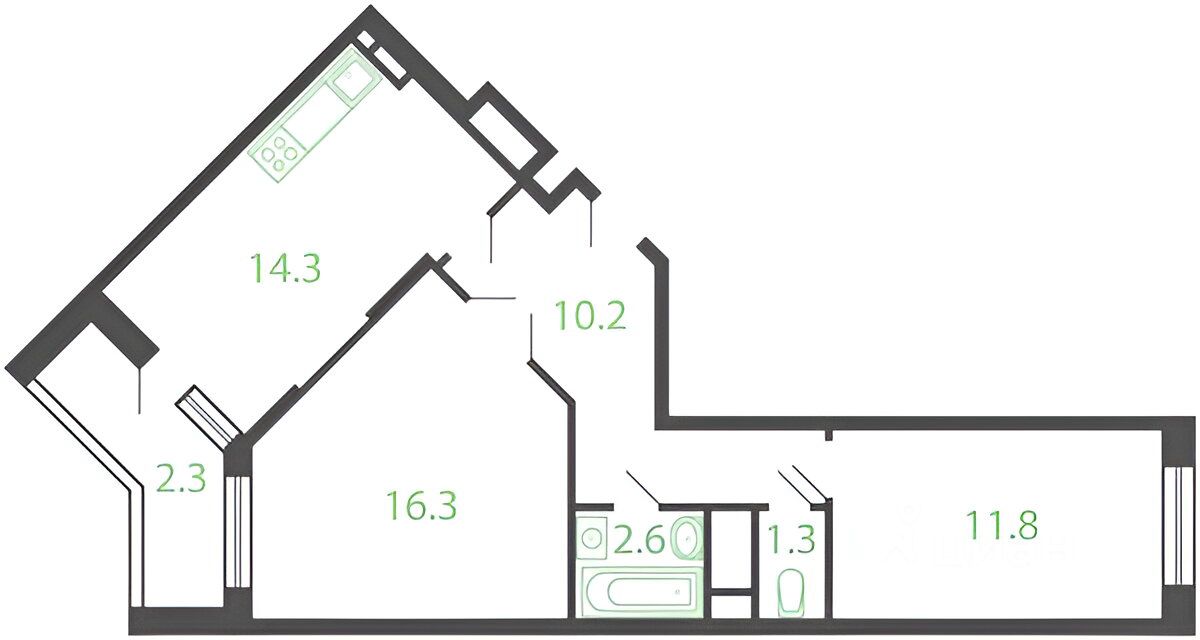 Планировка этой квартиры по данным Циан