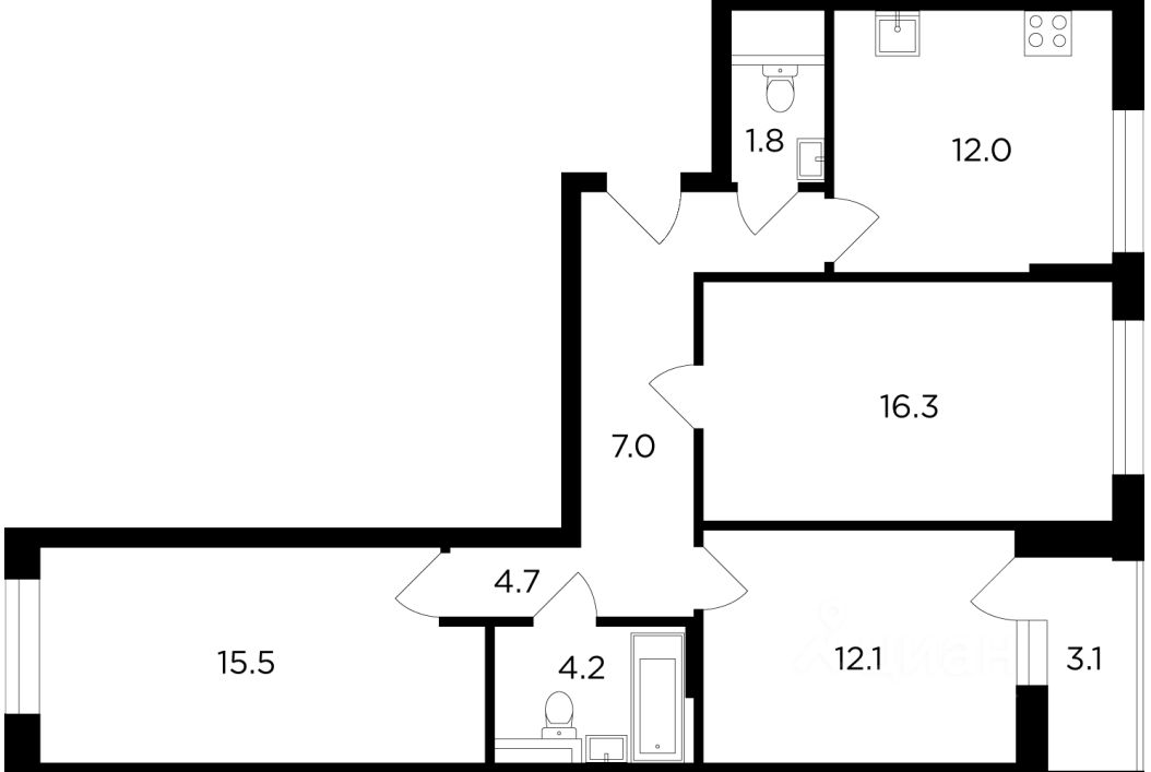 Планировка этой квартиры по данным Циан