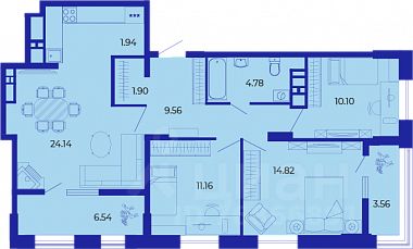 3-комн.кв., 90,8 м², 16/19 этаж