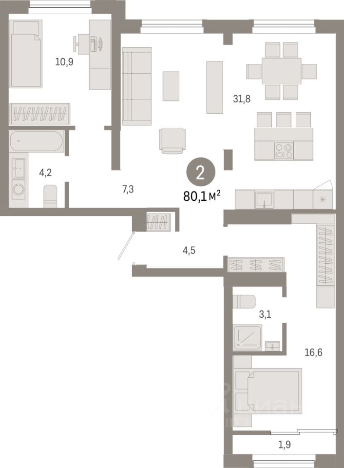 Продается2-комн.квартира,80,1м²