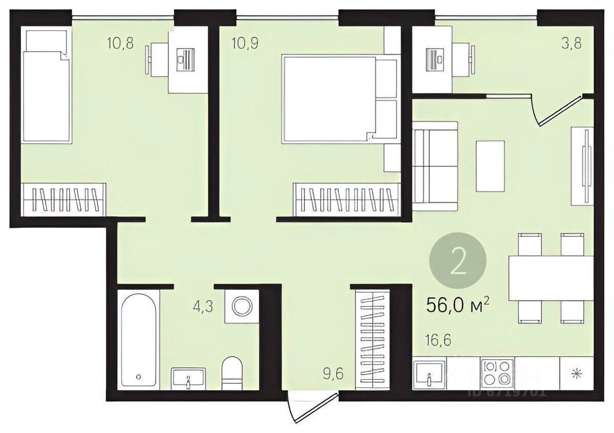 Планировка этой квартиры по данным Циан