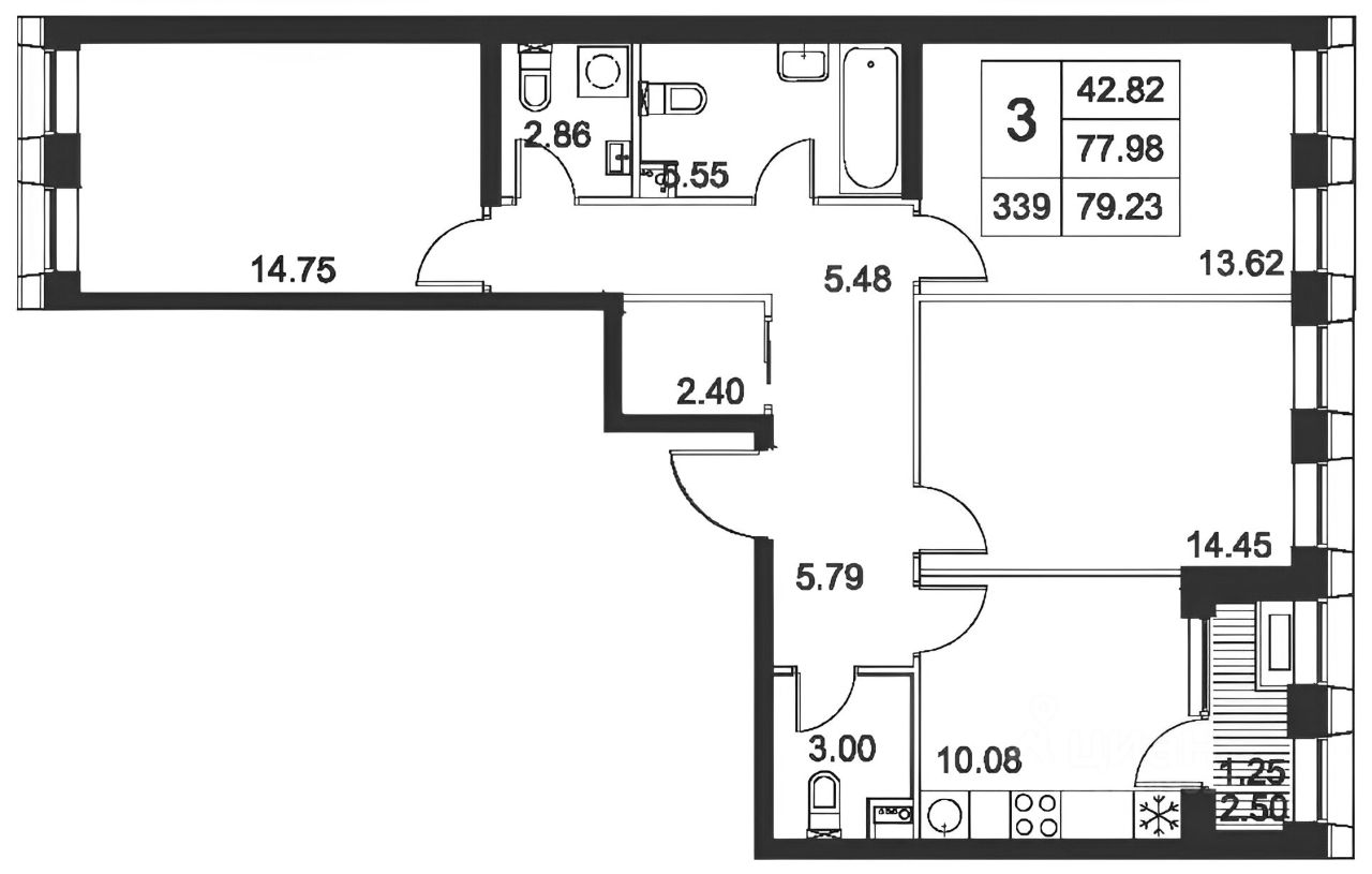 Планировка этой квартиры по данным Циан