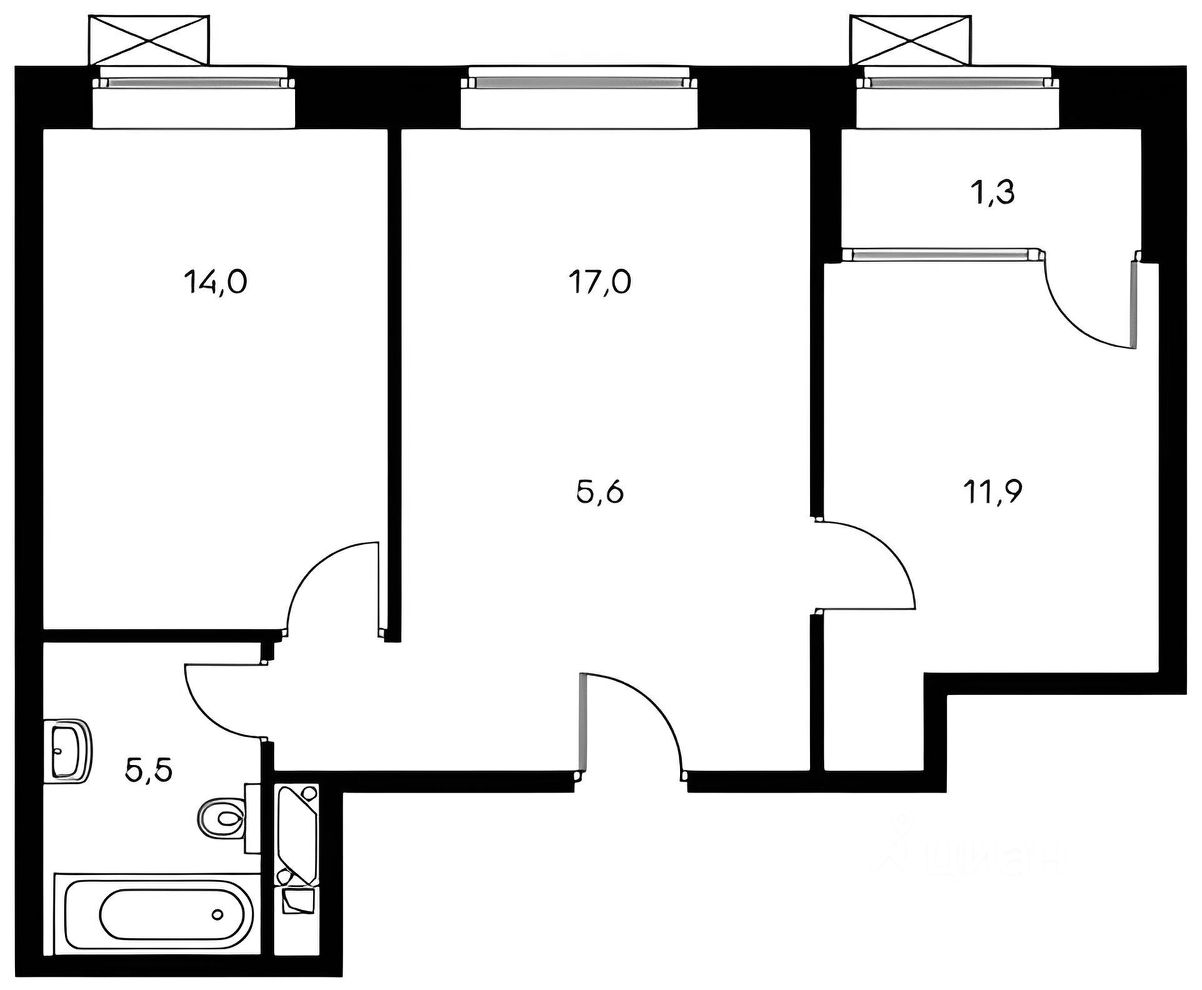 Планировка этой квартиры по данным Циан