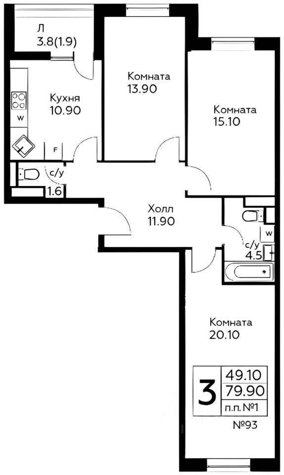 Планировка этой квартиры по данным Циан