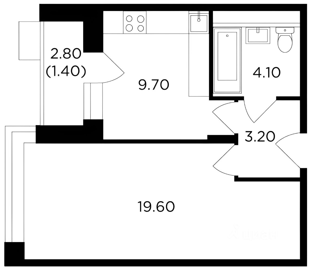 Планировка этой квартиры по данным Циан