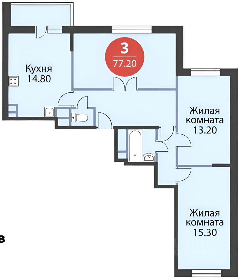 Планировка этой квартиры по данным Циан