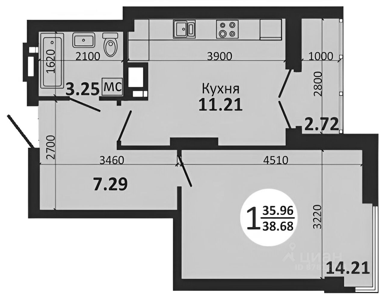 Планировка этой квартиры по данным Циан