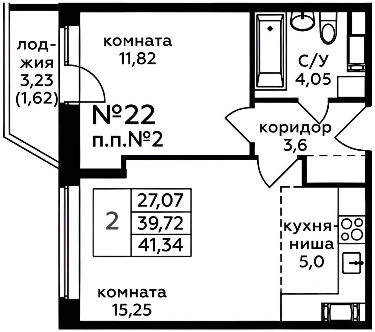 Планировка этой квартиры по данным Циан