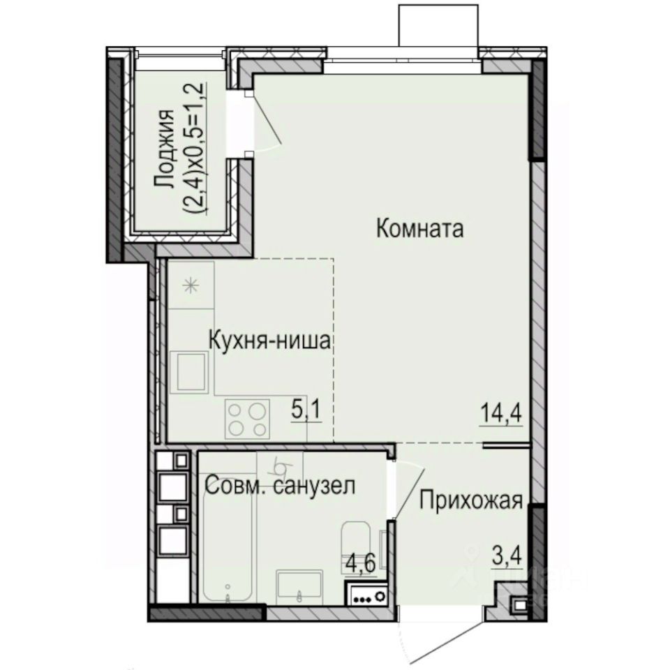 Студия, 28,7 м², 3/16 этаж