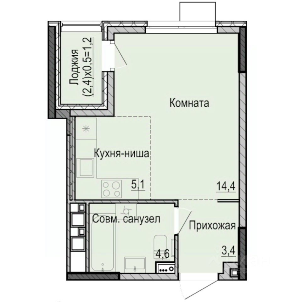 Студия, 28,7 м², 9/16 этаж
