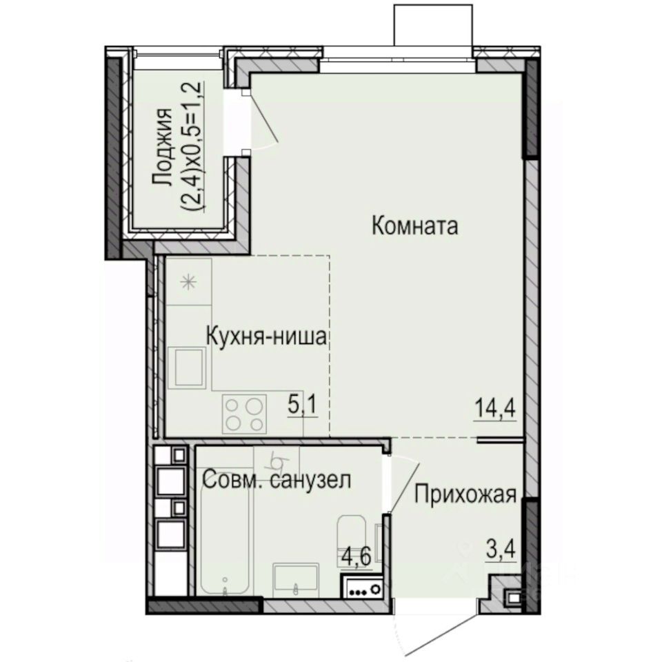 Студия, 28,7 м², 11/16 этаж