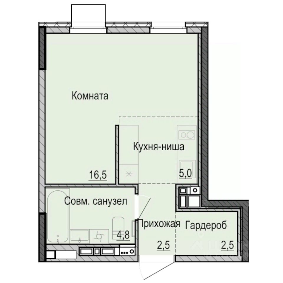 Студия, 31,3 м², 11/16 этаж
