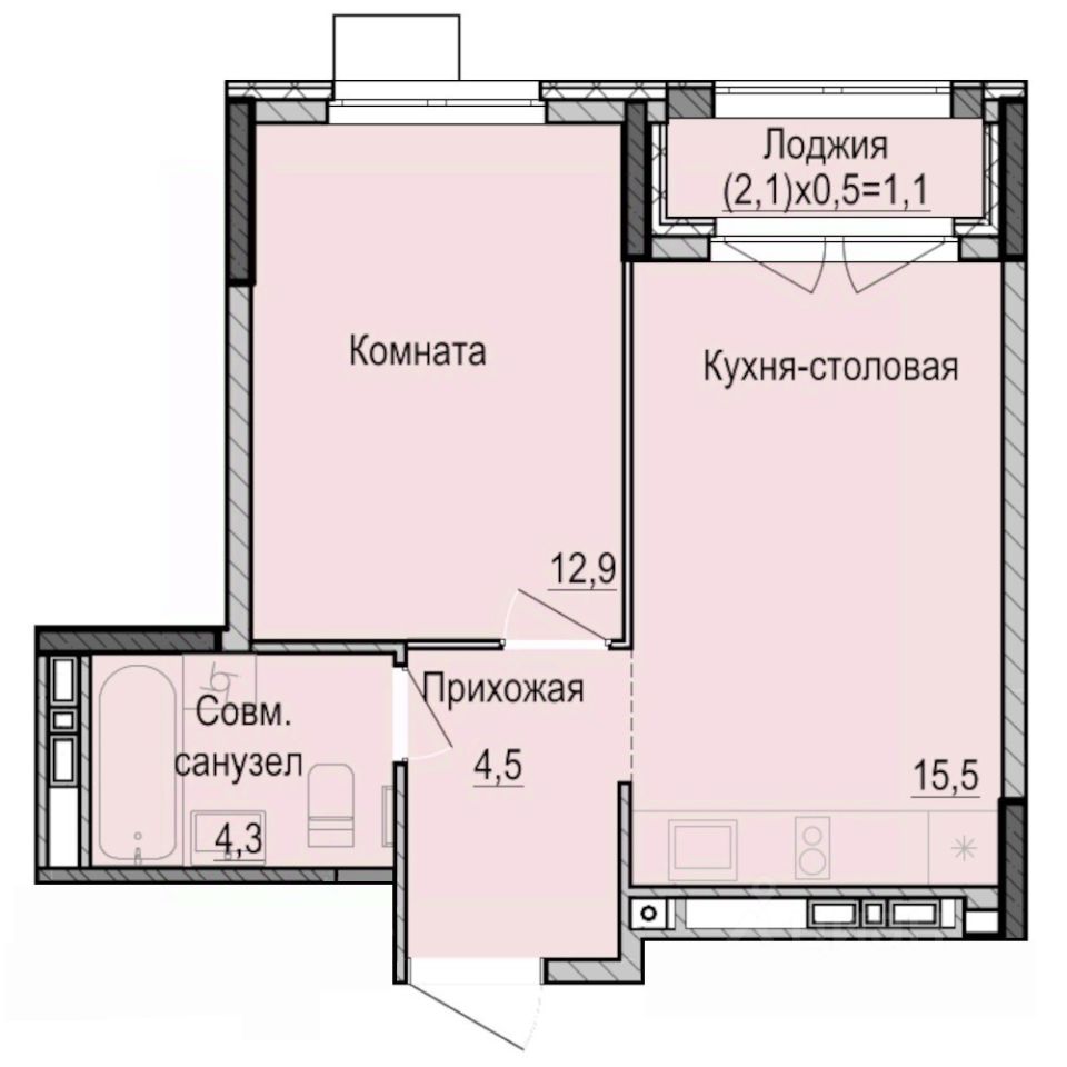 1-комн.кв., 38,3 м², 10/16 этаж