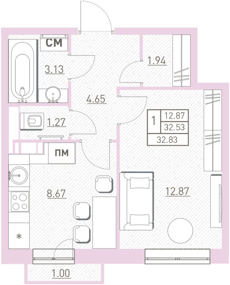 Планировка этой квартиры по данным Циан