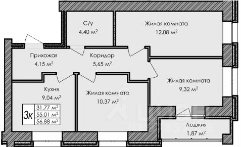 Планировка этой квартиры по данным Циан