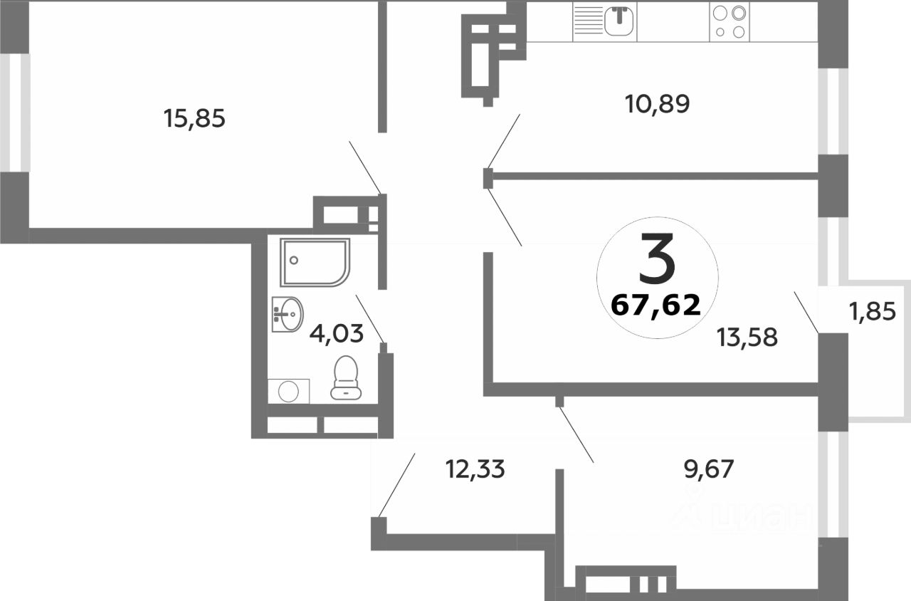 Планировка этой квартиры по данным Циан