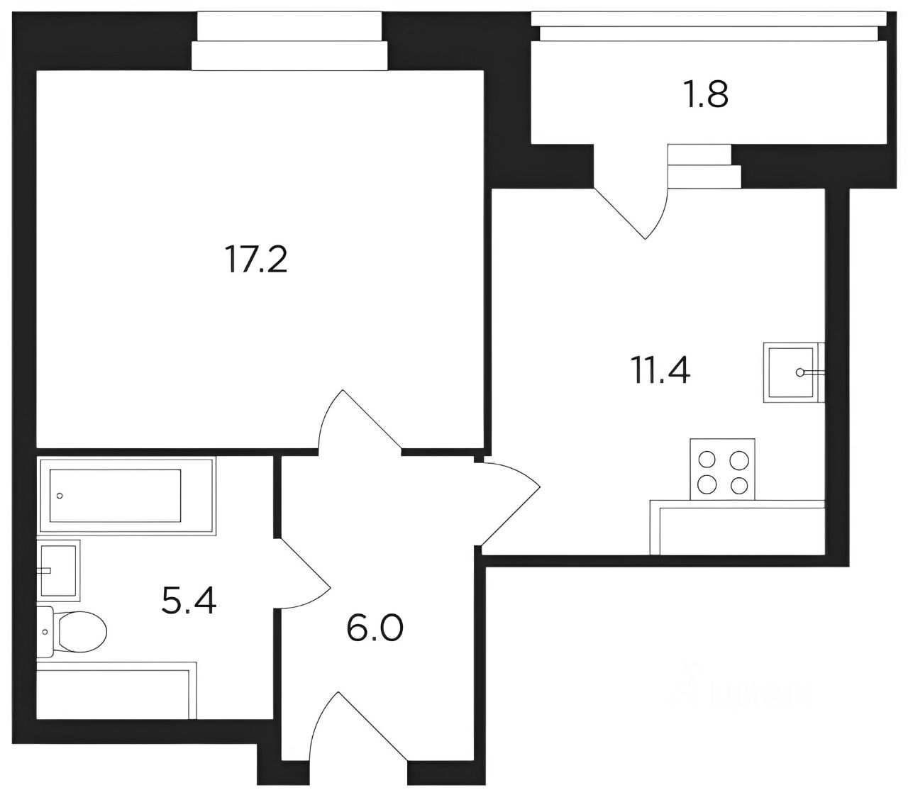 Планировка этой квартиры по данным Циан