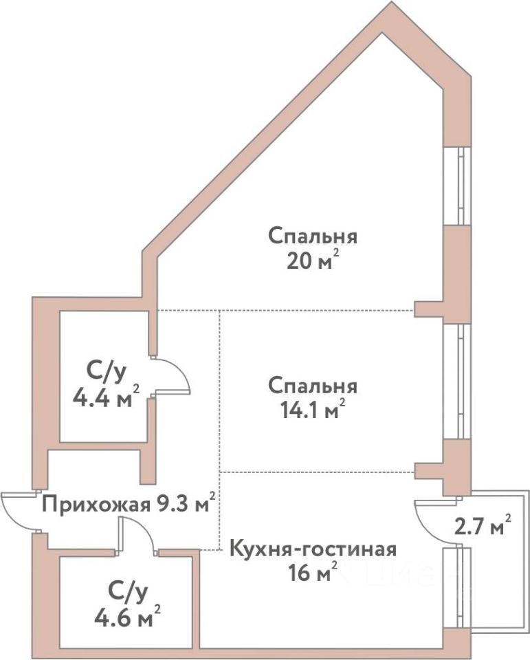 3-комн. квартира, 68.4 м² — фото 2