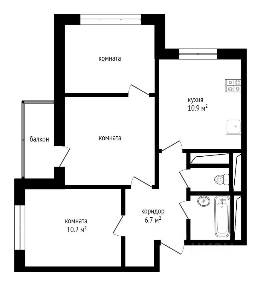Планировка этой квартиры по данным Циан
