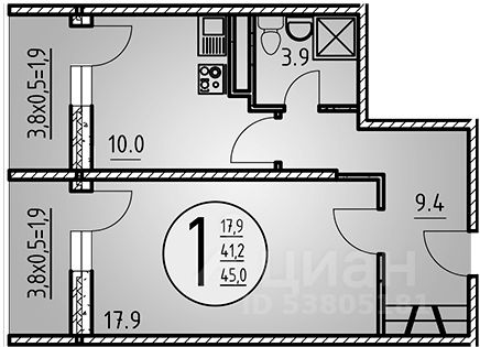 Планировка этой квартиры по данным Циан