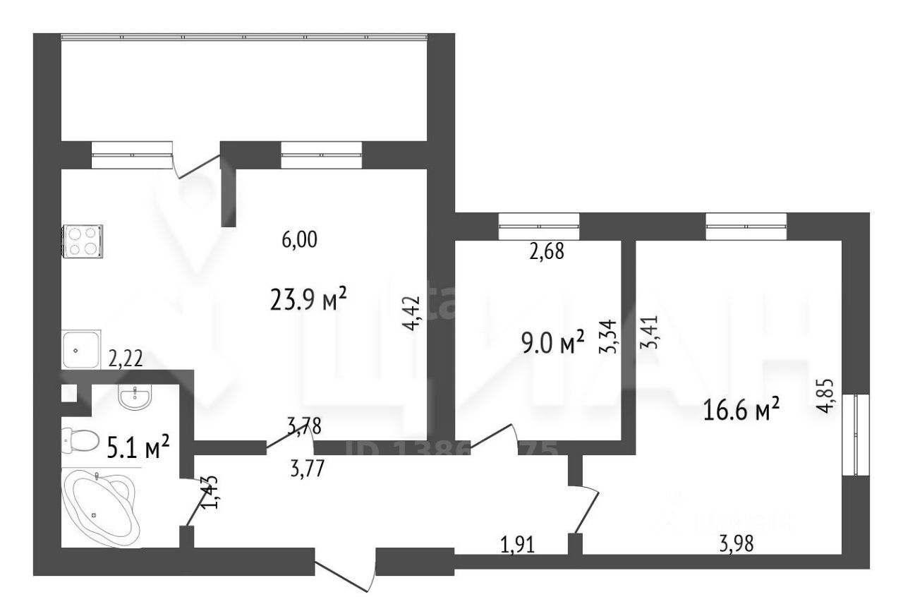 Планировка этой квартиры по данным Циан